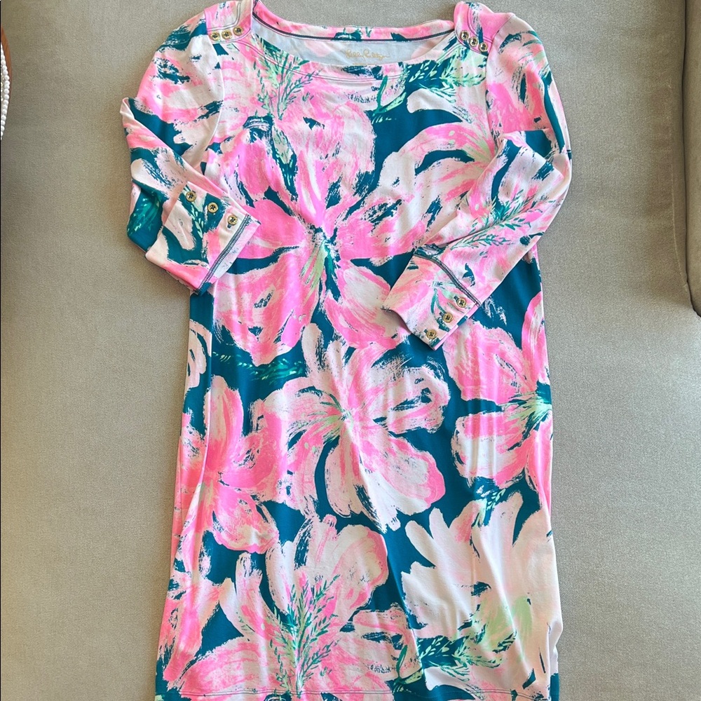 Lilly Pulitzer Pink Teal Floral Shift Dress
